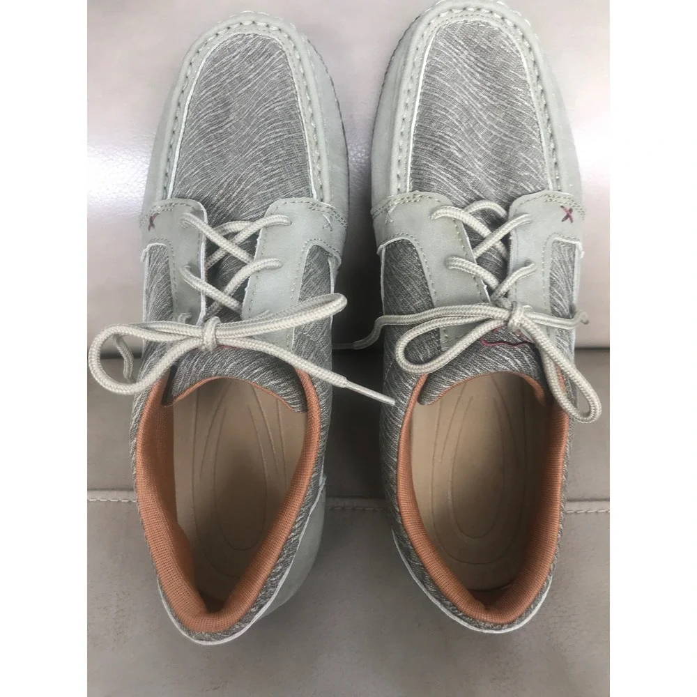 Twisted X Mens MZX0009 Driving Moc Shoes Sage Green Leather Fabric Sz 9 LIKE NEW